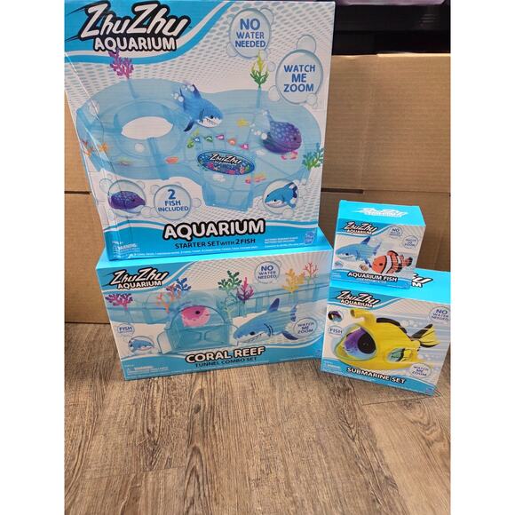 Zhu Zhu Pets Aquarium Starter Set Fish Submarine Coral Reef Tunnel Combo Lot